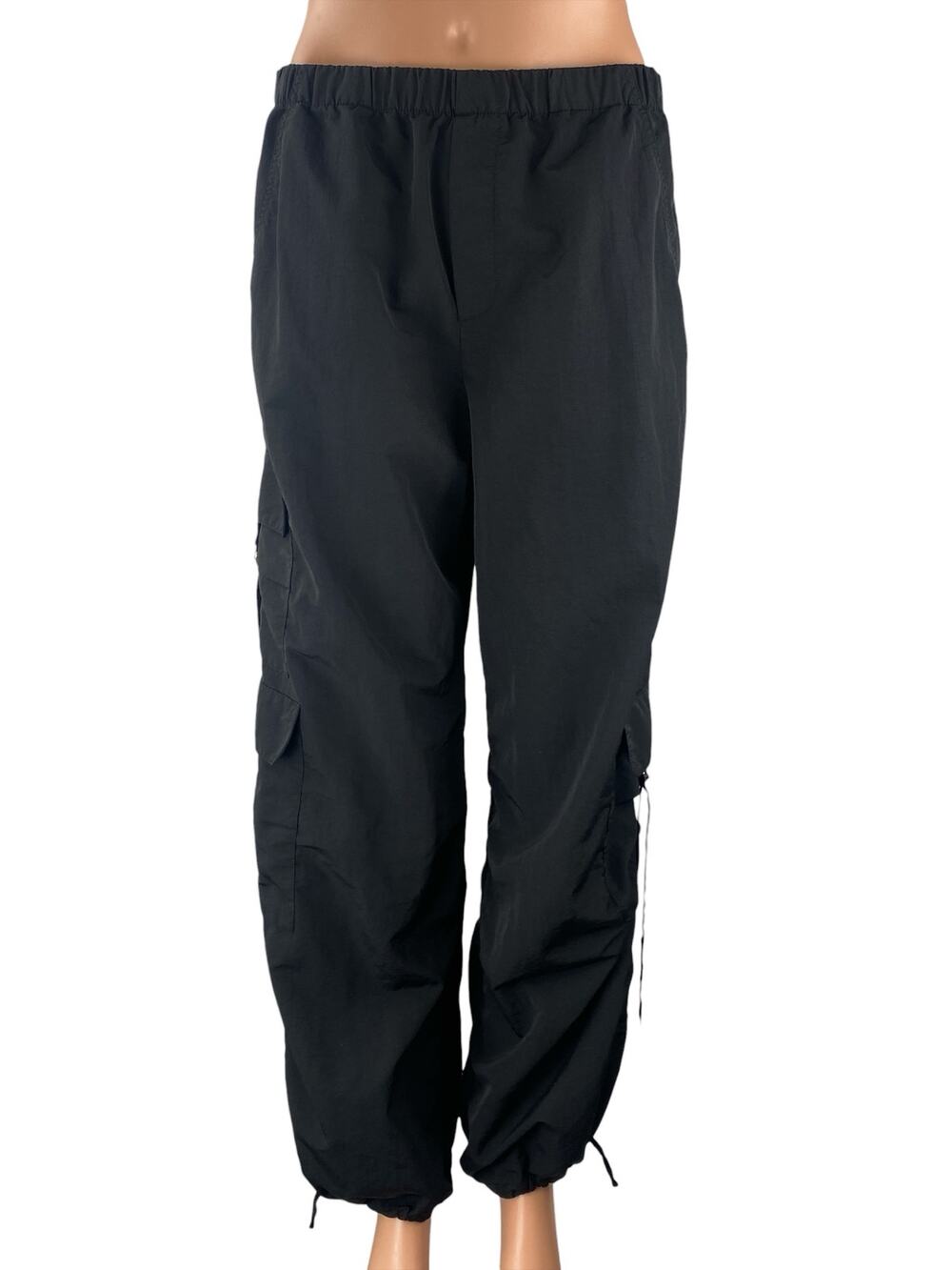 Zara Women's Black High Waisted Utility Cargo Parachute Trousers Pants Size S